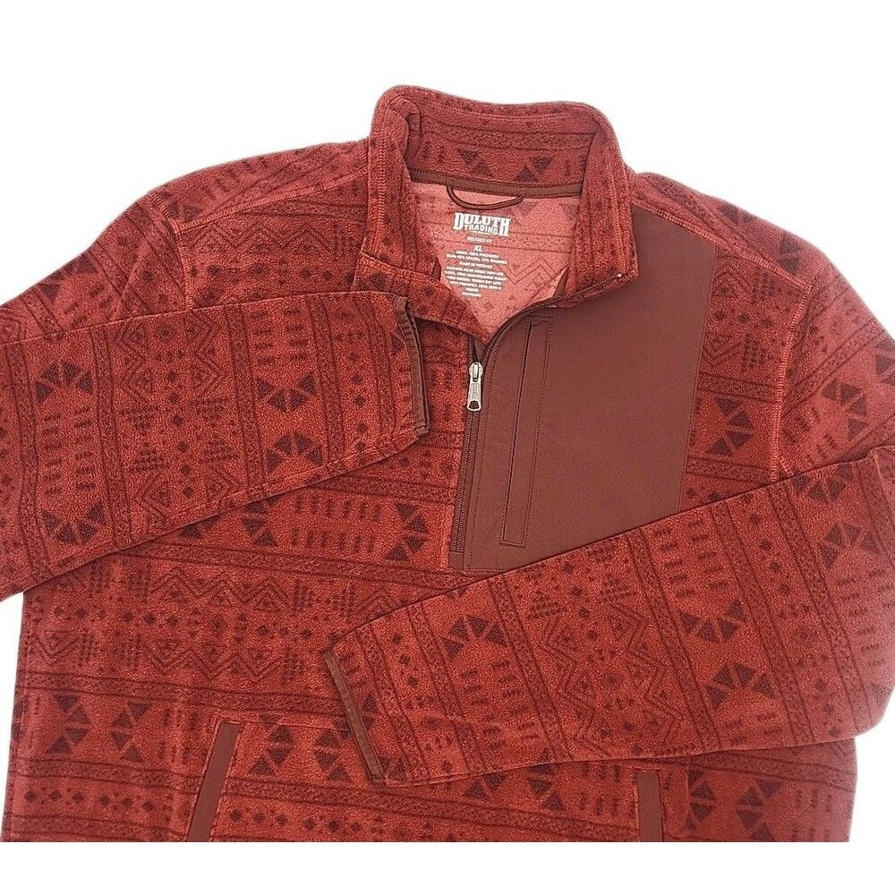 Duluth Sweatshirt 1/4 Zip Fleece Mens Sz XL Relaxed Fit Long Sleeve Red Aztec